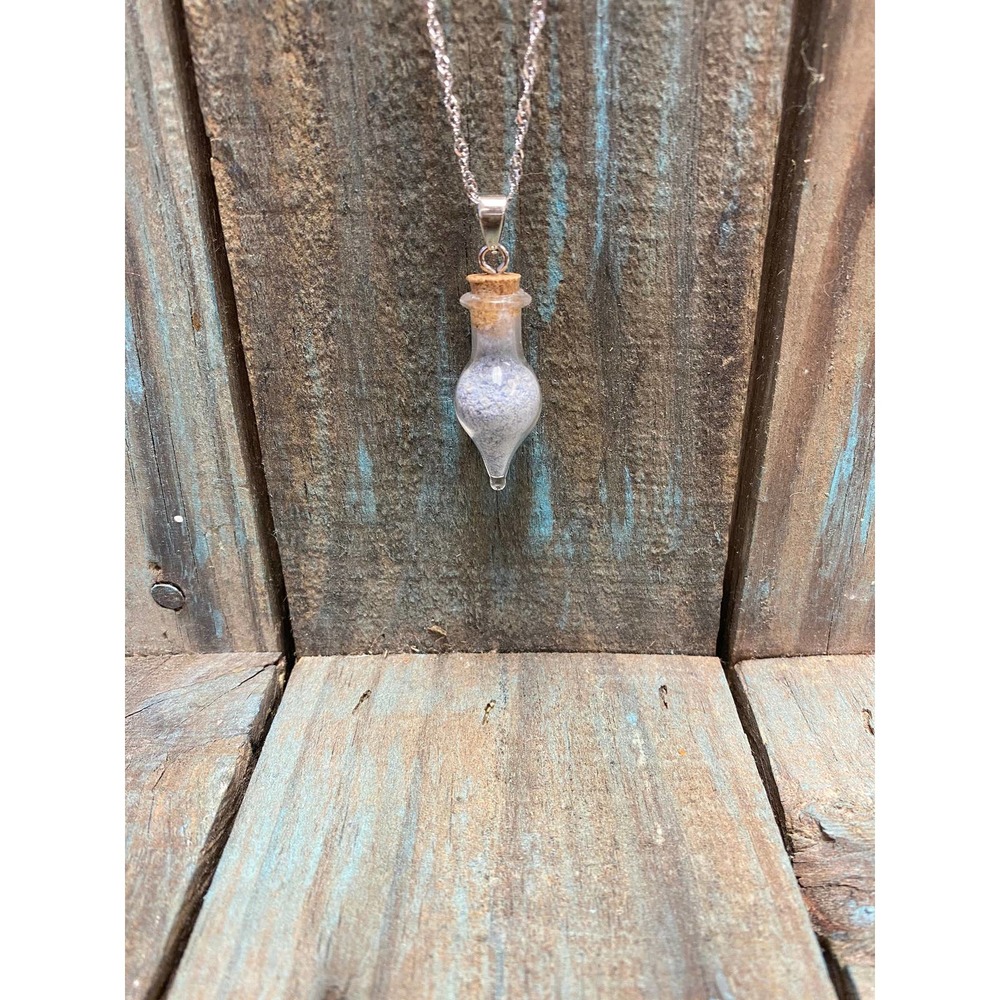 Dumortierite sand on 24” stainless steel wavy necklace chain